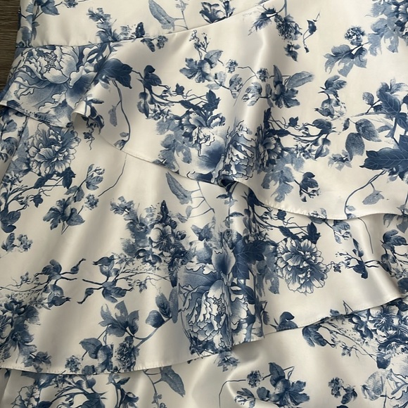 Dessy Collection Floral Print Ruffle Tie Strap Gown - Picture 7 of 10